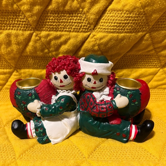 Raggedy Ann & Andy Christmas Candle Holder 1998 Pair - Picture 1 of 7